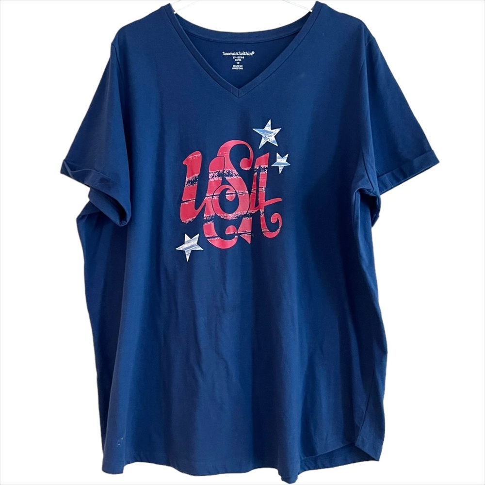 WOMAN WITHIN USA Navy Top  Size 1X